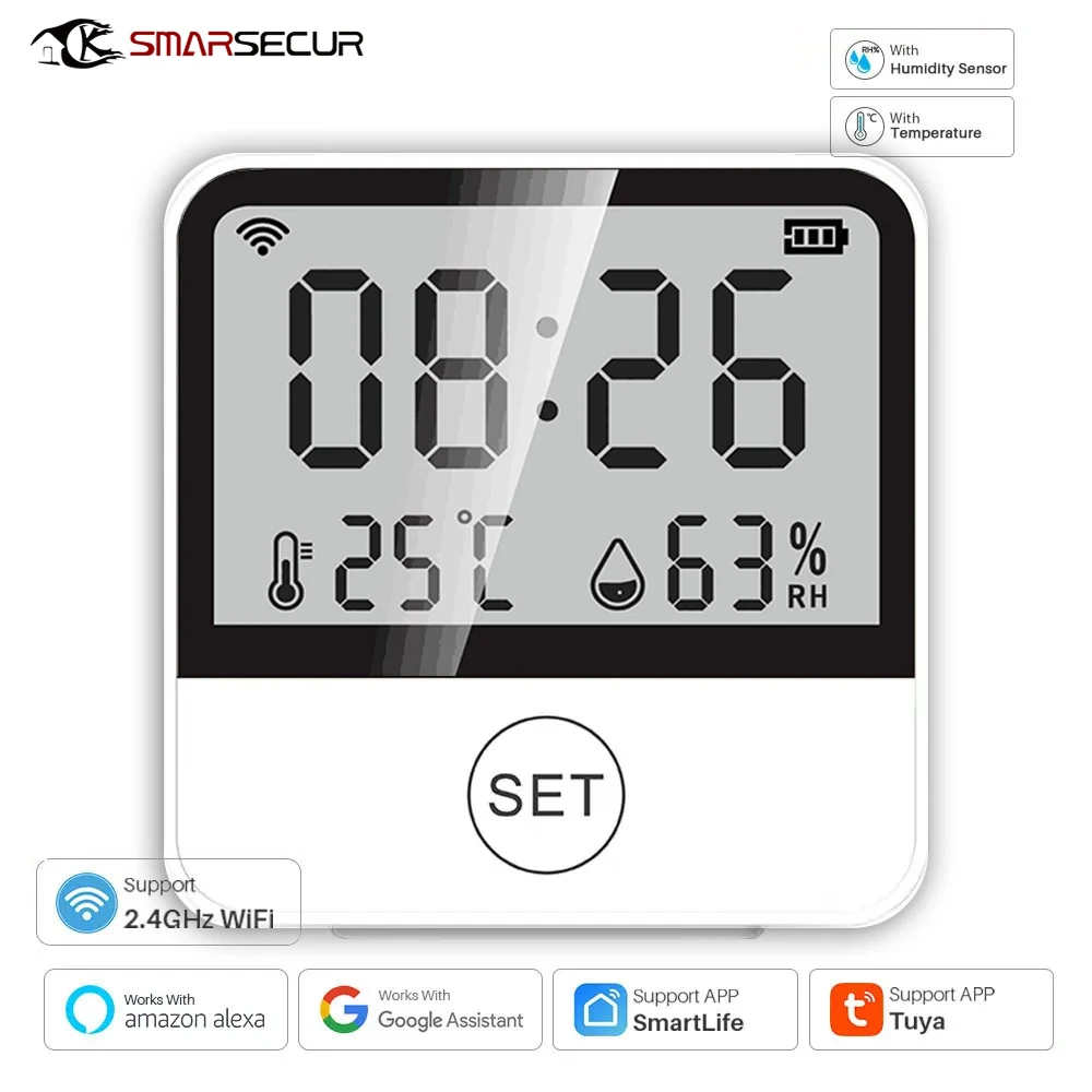 

Умный Wi-Fi датчик температуры и влажности Tuya, комнатный гигрометр, термометр, удаленный мониторинг в реальном времени, поддержка Alexa Google Home