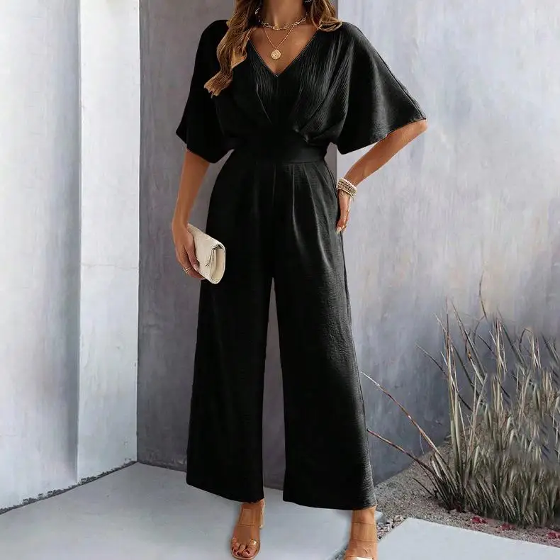

Women's ort Sve Wide Leg Jumpsuit High Waist Seven/Nine Pants Length Polyester Fiber Summer 2024 Faion Casual One-Piece