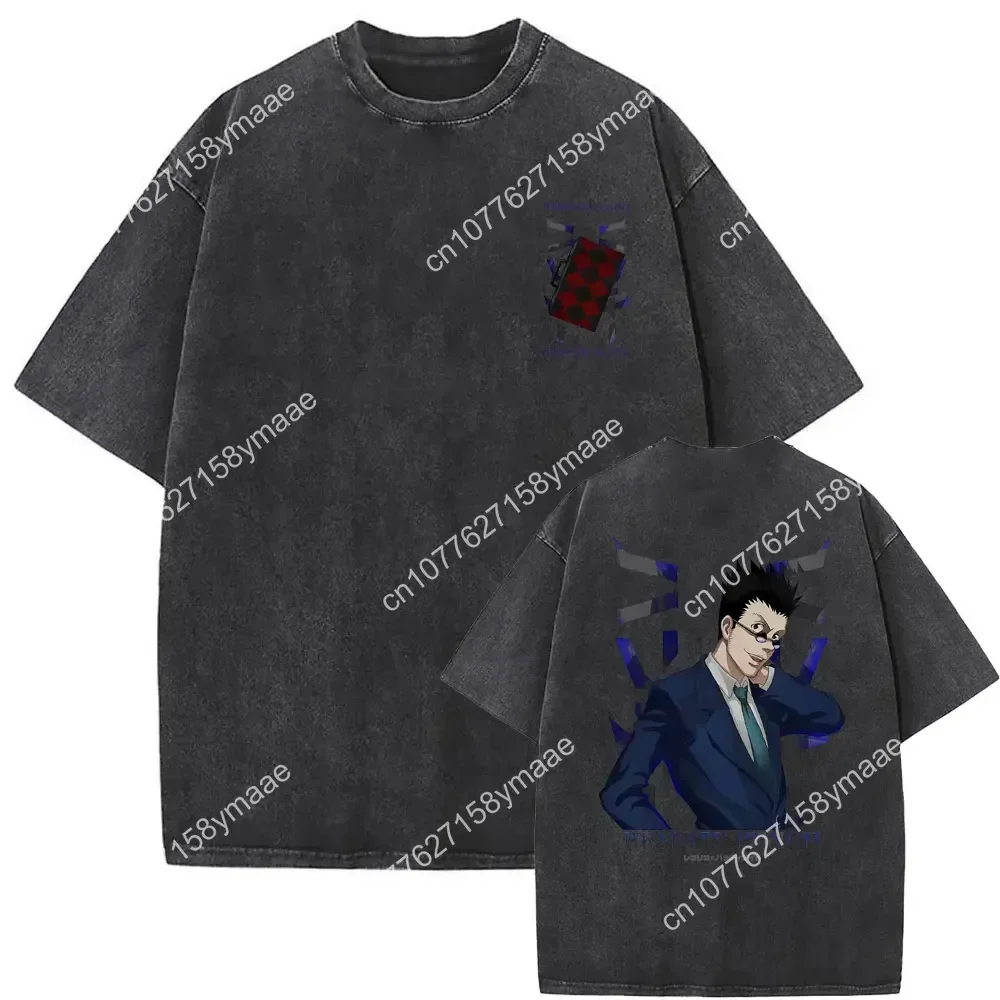 Vintage Washed Anime Hunter X Hunter Nephelpito Graphic T-shirt Men Women Manga Cotton T Shirts Men's Loose Oversized T-shirts