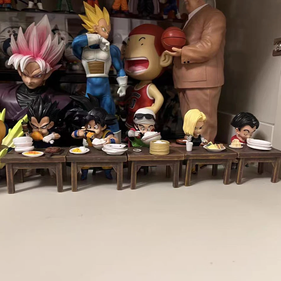 8cm Dragon Ball Z Figures Vegeta Anime Figure Son Goku Figurine Krillin Android 18 Dining Scene Pvc Action Models Kids Toy Gifts