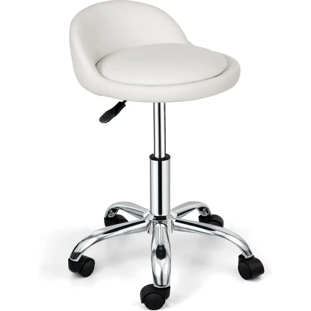 

Rolling Stool Swivel Sn Stool Chair Adjustable Drating Tattoo Oice Massage Medicaal Spa with PU Cushion Backrest (White)