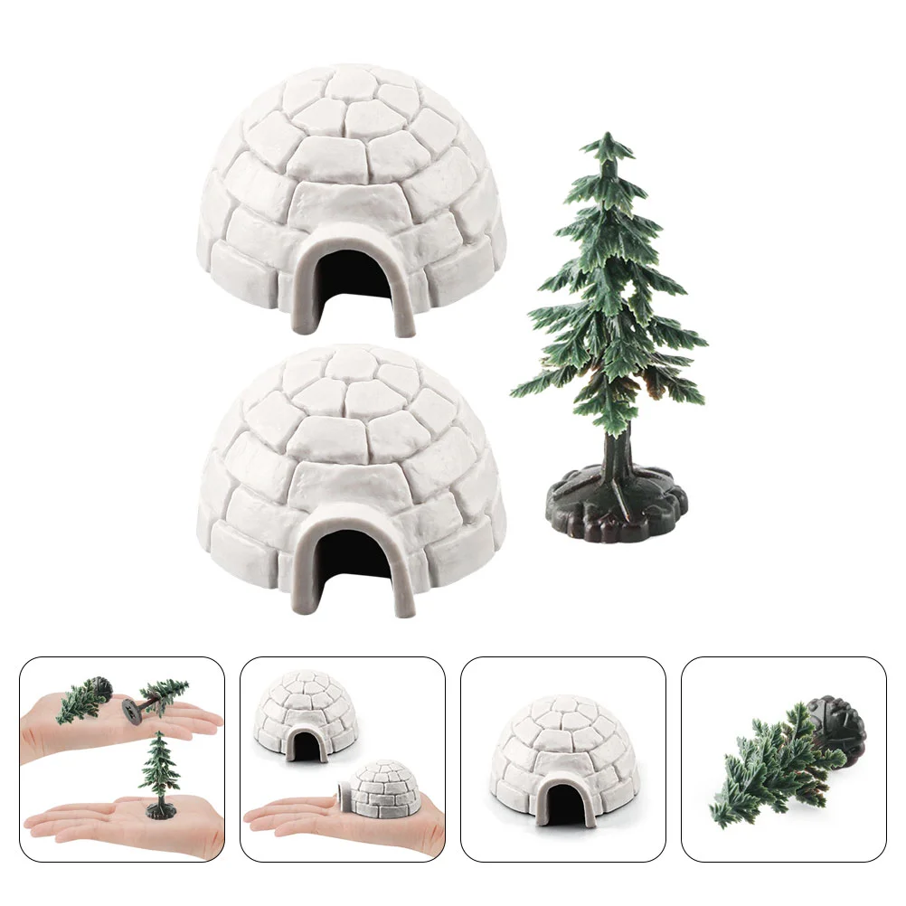 Polar Igloo Christmas Tree Figurines Set Miniature Realistic Mini Ice Houses Toy Playset