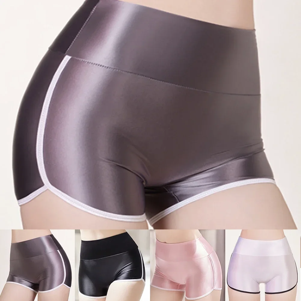 Mujer Sexy erótico suave transpirable sin costuras aceite brillante ropa interior bragas elásticas pantalones cortos lisos señoras