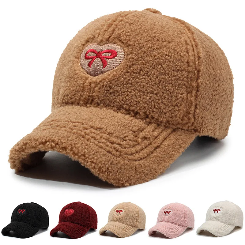 Pajarita gorra de béisbol de lana de cordero mujer invierno cálido grueso Anti frío gorra de pico de pato moda al aire libre versátil gorra de camionero