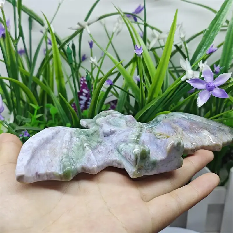 Natural Ocean Jasper Bat Carving Statue Crafts Animal Polished Healing Figurine Home Ornament Gift 1PCS