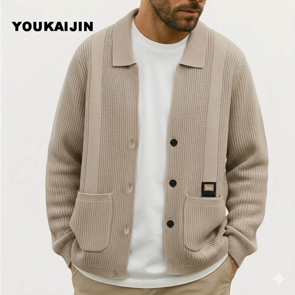 

Men's Knitted Cardigan Sweater Turn-down Collar Button Up Long Sleeve Coat Casual Pockets Autumn Fashion Streetwear Clothes