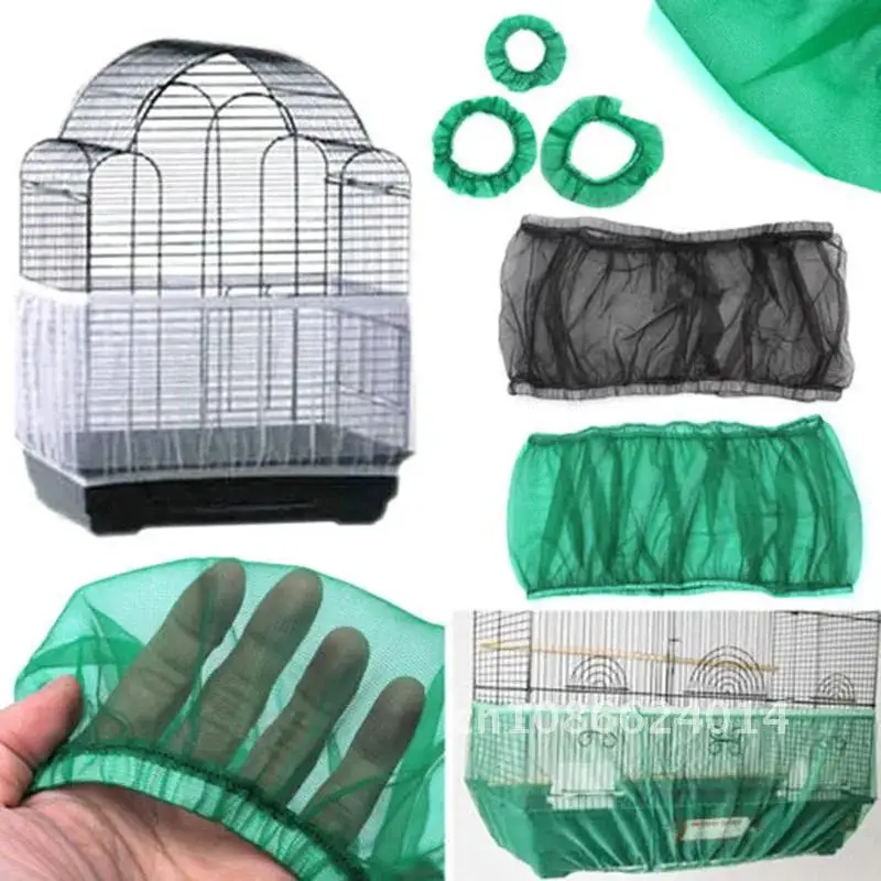 Mesh Bird Cage Cover Easy Cleaning Nylon Mesh Receptor Seed Catcher Guard Bird Cage Net Shell Skirt Dust-proof Parrot Cage Mesh