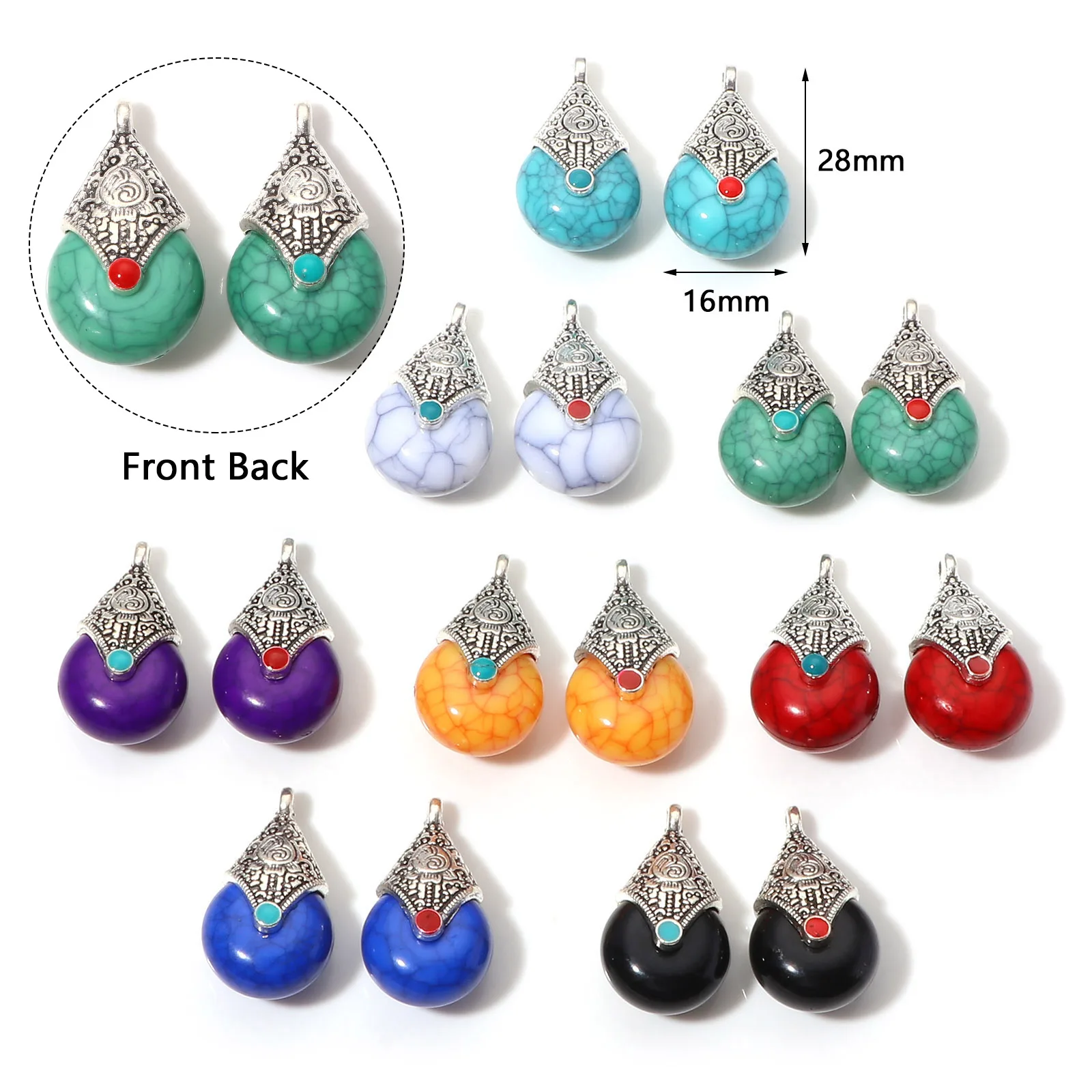 Bohemian Style Charms Antique Silver Color Multicolor Drop  Pendants DIY Necklace Jewelry 28mm x 16mm,10PCs