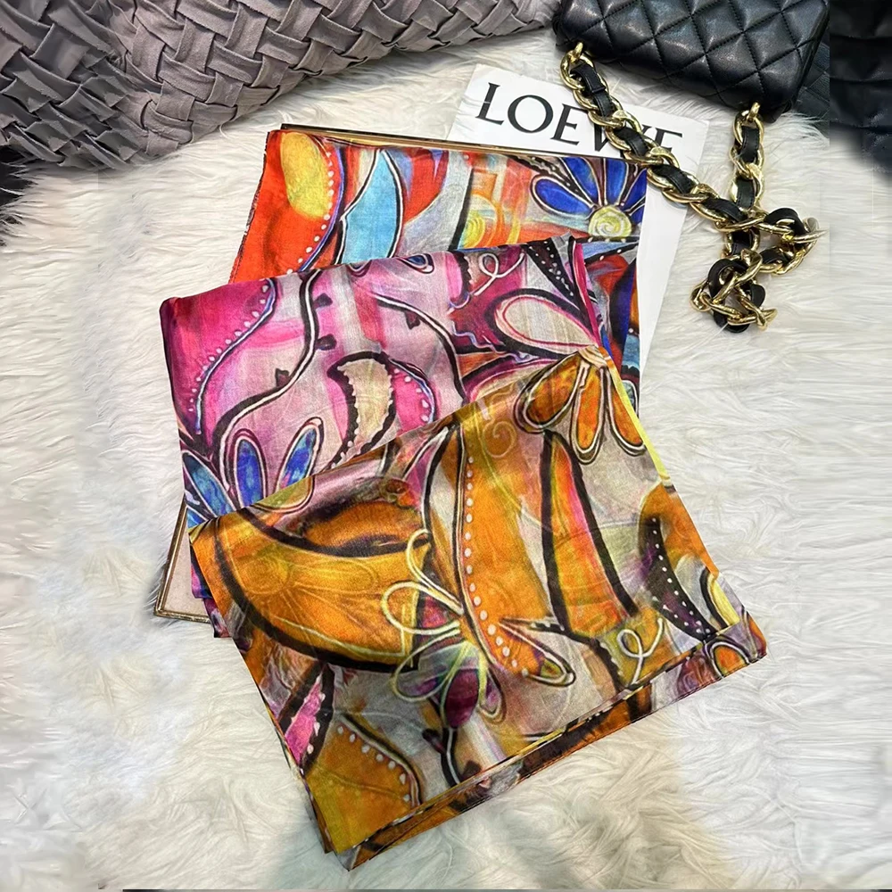 BYSIFA|New 100% Mulberry Silk Scarf Shawl Fall Winter Accessories Women Long Scarves Summer Beach Shawls Yellow, Orange,Pink