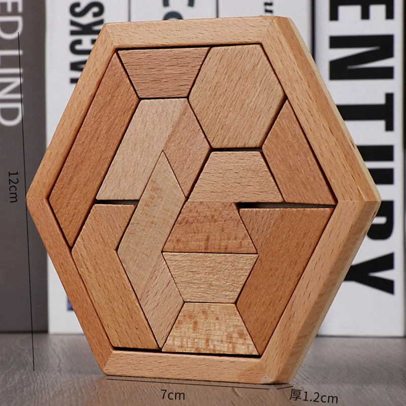 Placa de quebra-cabeça de madeira das crianças em forma hexagonal xadrez quebra-cabeça 11 blocos de construção hexagonal brinquedos educativos