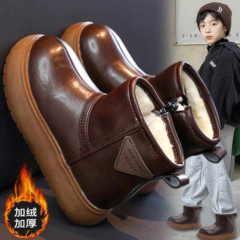 

Childrens Snow Boots 2025 Winter Boys Girls Warm Plush Comfortable Platform Outdoor Ankle Boots Fashion Thick Soled Cotton Shoes
