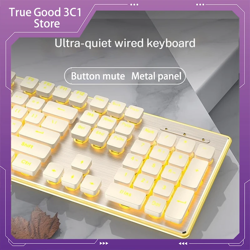 L1 104 Key Wired Mechanical Keyboard Character Translucent Waterproof Silent Ultra Thin Metal Panel Office Computer Peripherals