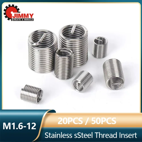 Imagen 1 del producto 20-50 Uds M2 M3 M4 M5 M6 M8 M10 M12 inserto de rosca de tornillo de acero inoxidable casquillo de tornillo tipo ranurado reparación de rosca