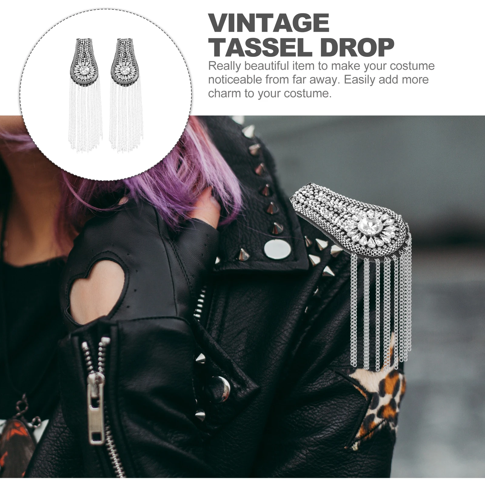 

2Pcs Metal Tassel Epaulettes Premium Shoulder Jewelry with Dazzling Rhinestones for Birthday Party Cosplay Clothing Decoration