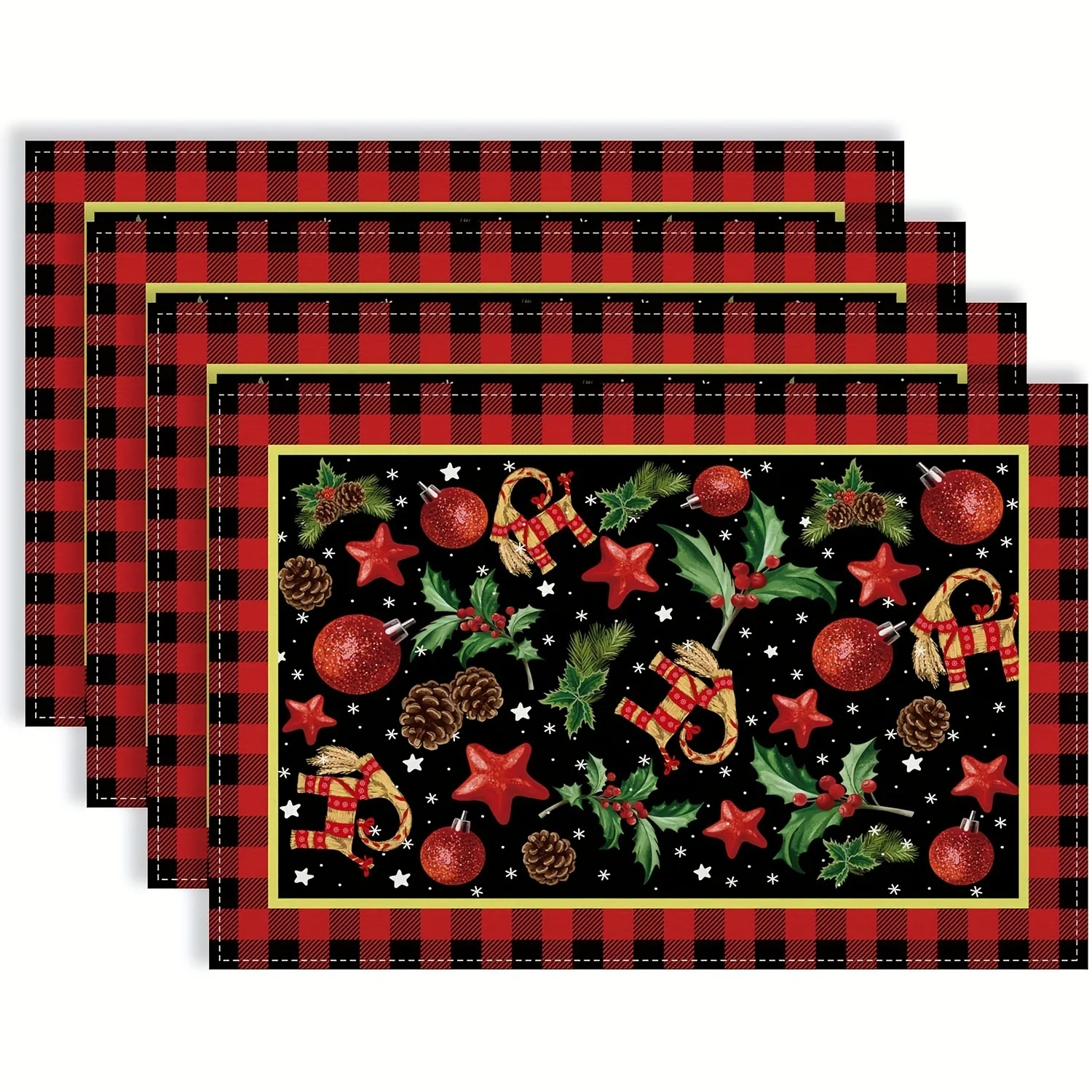 4pcs, Linen Placemsts Pagan Christmas Table Mats Scandinavian Straw Goat Julbock Mistletoe Christmas Decorations