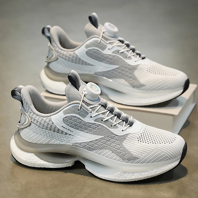 2026 Mesh Sports Shoes For Men Rotating Button Portable High Quality Non-slip Training Sneakers Mesh Breathable Running Shoes