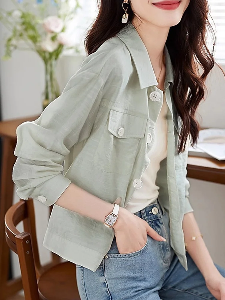 

Корейский повседневный шикарный длинный све шифоновый топ, женский утягивающий топ на пуговицах, модная осенняя одежда, свободный крой, обычный размер...