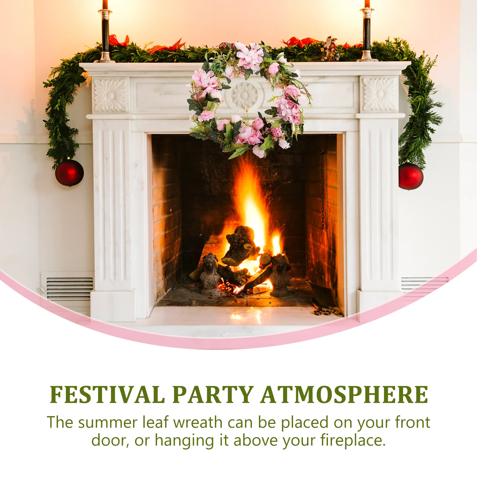 

Artificial Flower Summer Leaf Wreath With String Lights Front Door Hanging Decorative Wreath Wedding Party Garden Festival Decor