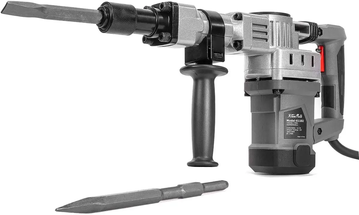 US 1400W Demolition Electric Jack Hammer Concrete Breaker Trigger Lock with (2) Chisel Bit with Carrying Case