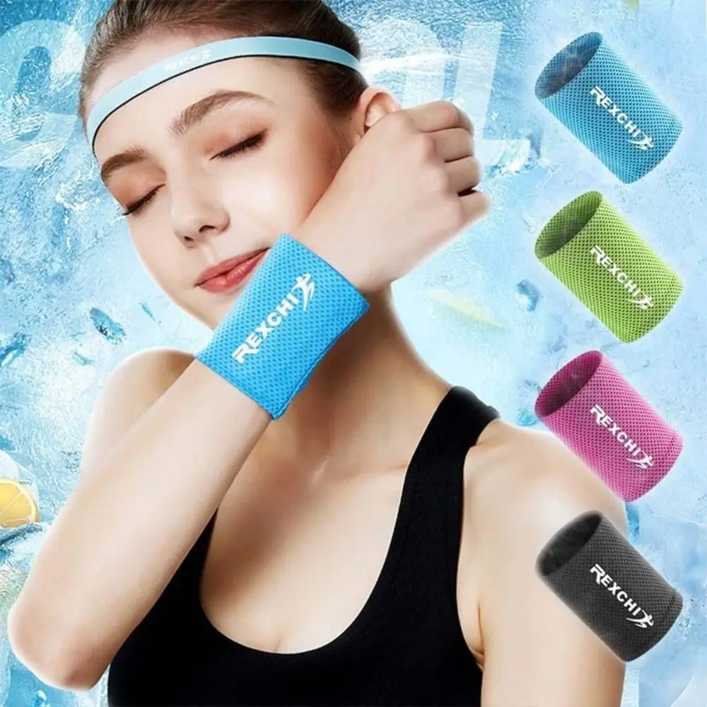 New Ice Silk Polyester Wrist Wrap Black Blue Green Red Elastic Ice Cooling Wristbands Sport Wristbands Running Gym