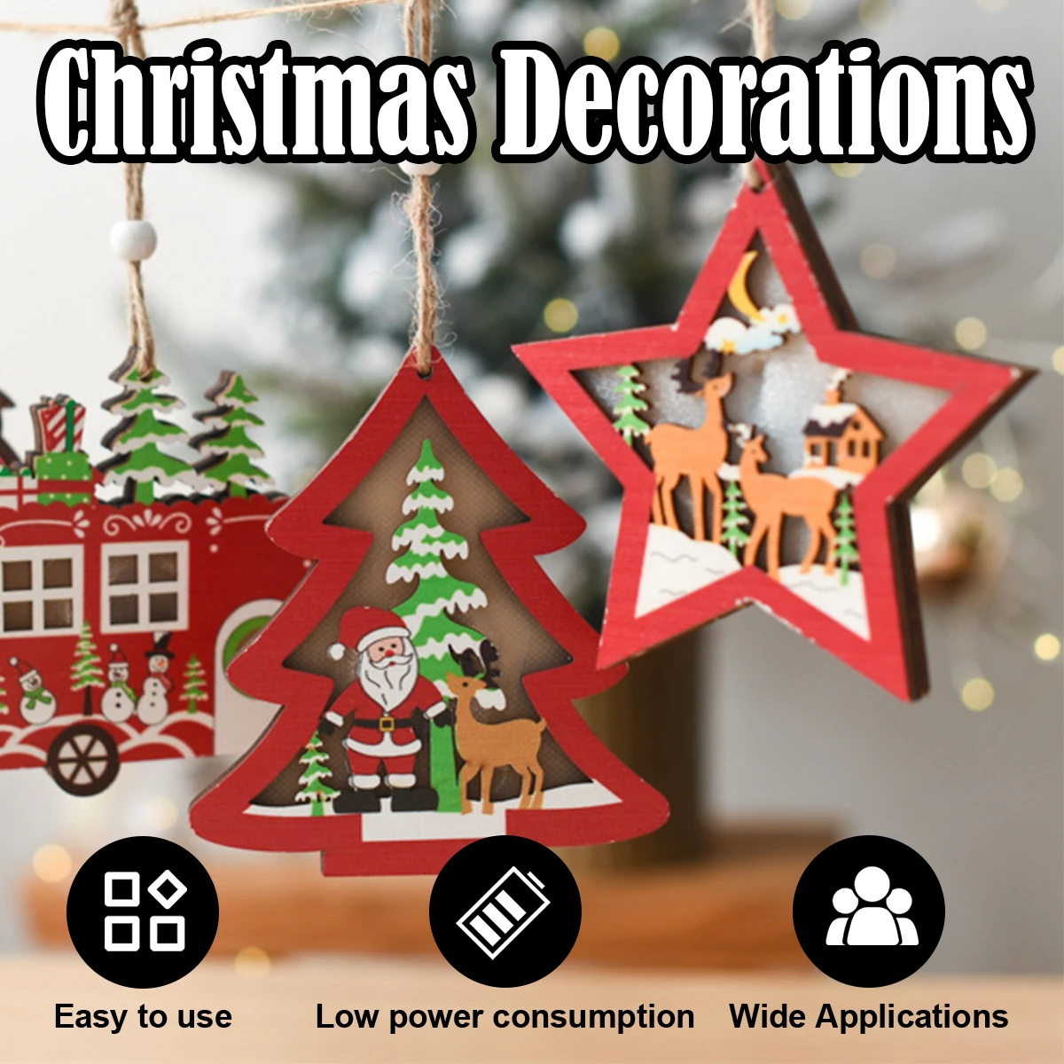 

Christmas Tree Led Lighting Pendant Snowflakes Pendent Decorations Trees Gifts Decorative Lights Party Ornament Claus Elk Wooden