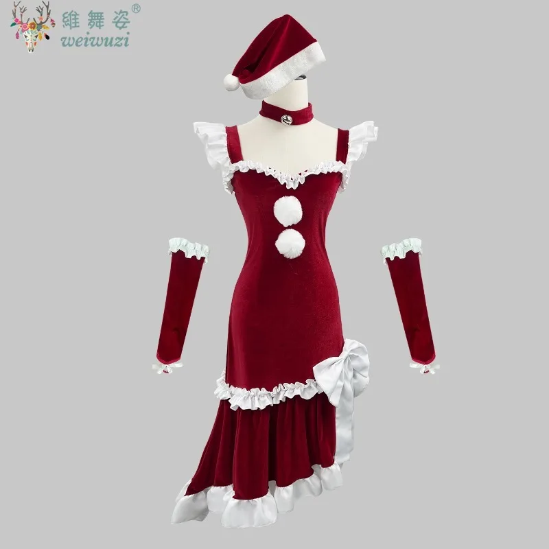 Рождественские костюмы красные платья костюмы ролевые игры сладкие милые элегантные костюмы праздничные костюмы аниме французское вечернее платье новогодняя вечеринка красная бархатная подвеска юбка демонстрация красив