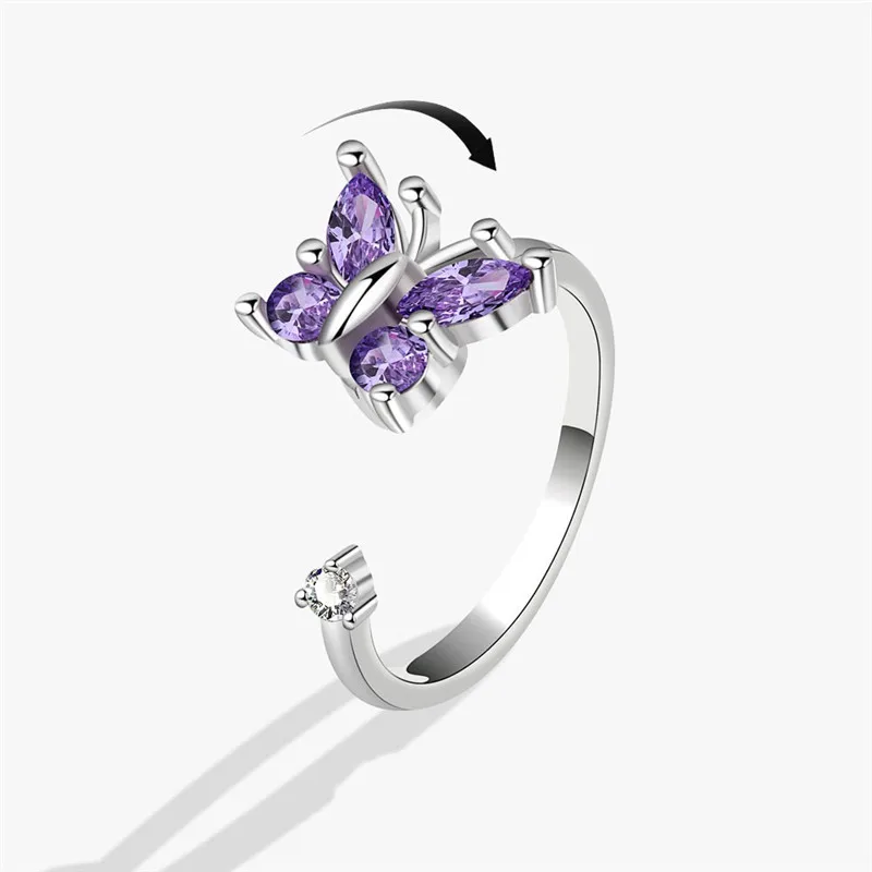 Luxuriöser Schmetterlings-Sonnenblumen-Fidget-Spinner-Ring gegen Angstzustände für Frauen, Kristallblumen-Angst-Fingerringe, Anti-Stress-Hochzeitsschmuck