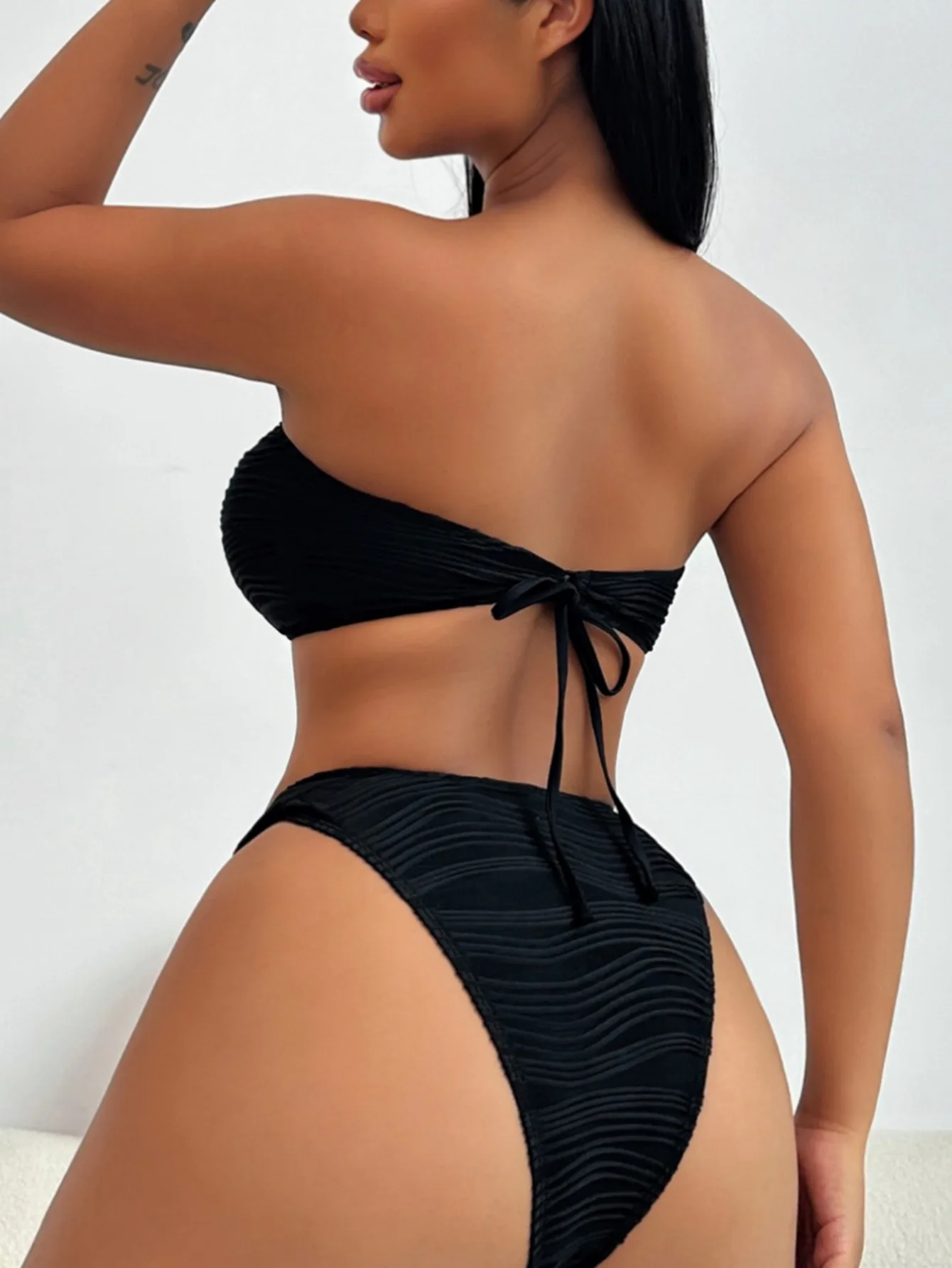 Dames Tweedelige Badpak 2024 Bikini Sets Sexy Zwarte Badmode Micro Thong Mujer Dames Hoog Uitgesneden Badpak Zonder Schouders