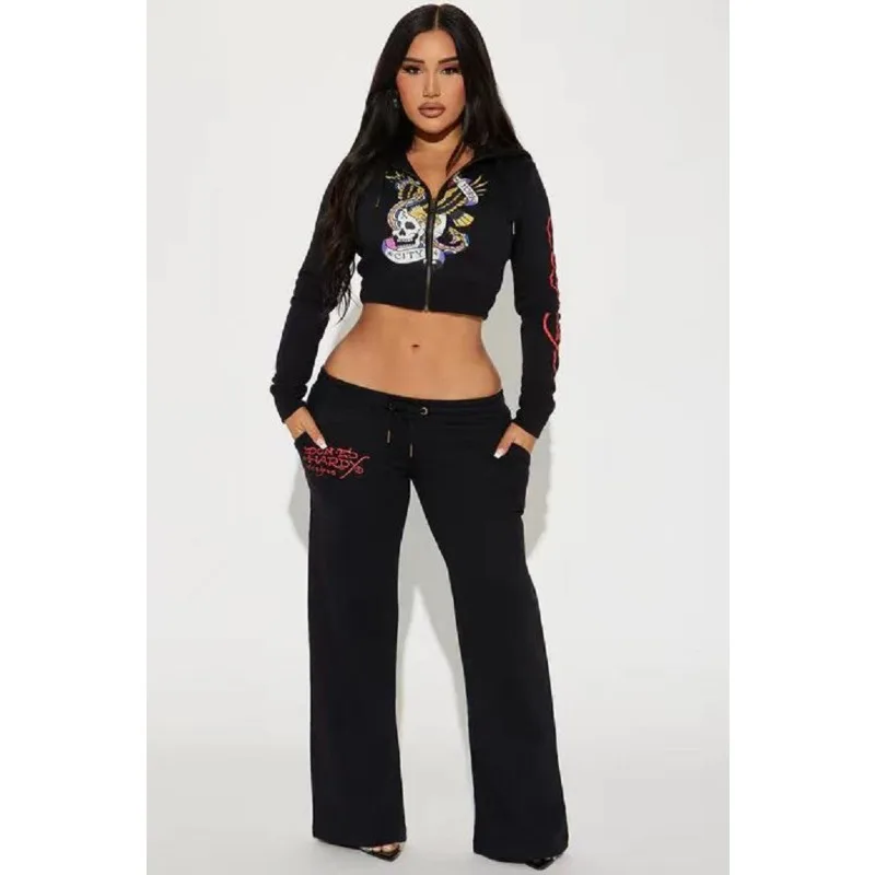 Conjunto deportivo de 2 piezas para mujer, Chaqueta corta con capucha y cremallera, pantalones de Jogging informales, chándales de entrenamiento a