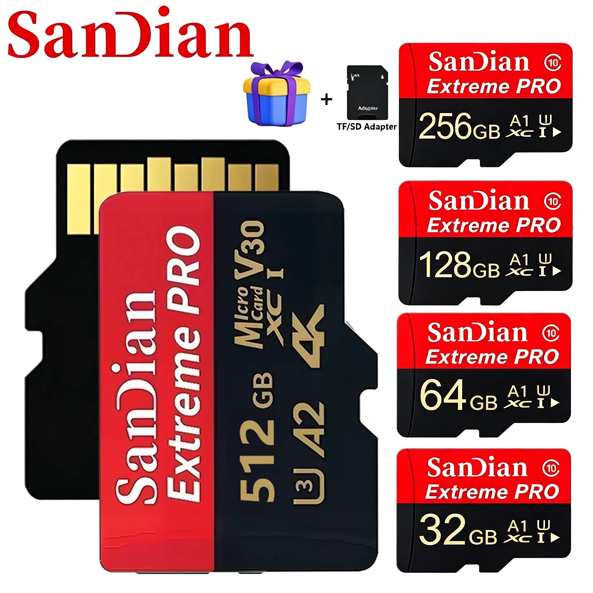128GB 512GB 256GB 64GB Flexible SD Cards Memory Card Micro TF SD Card TF Cards A1 for GoPro/Dash Cam/MP4 Player/Recorder/Toy