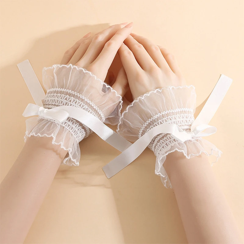 الدانتيل المعصم Bowknot الديكور الأكمام وهمية انفصال سترة قميص قصير كشكش الأصفاد مطاطا معصمه اكسسوارات الزفاف