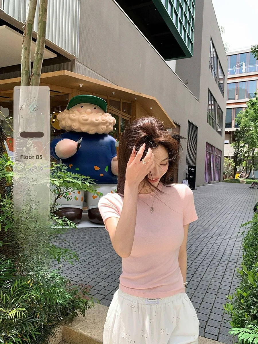 

Универсальная женская футболка Ibell Zhang, круглая, облегающая, с эластичной текстурой, летняя модная повседневная одежда, полиэфирное волокно