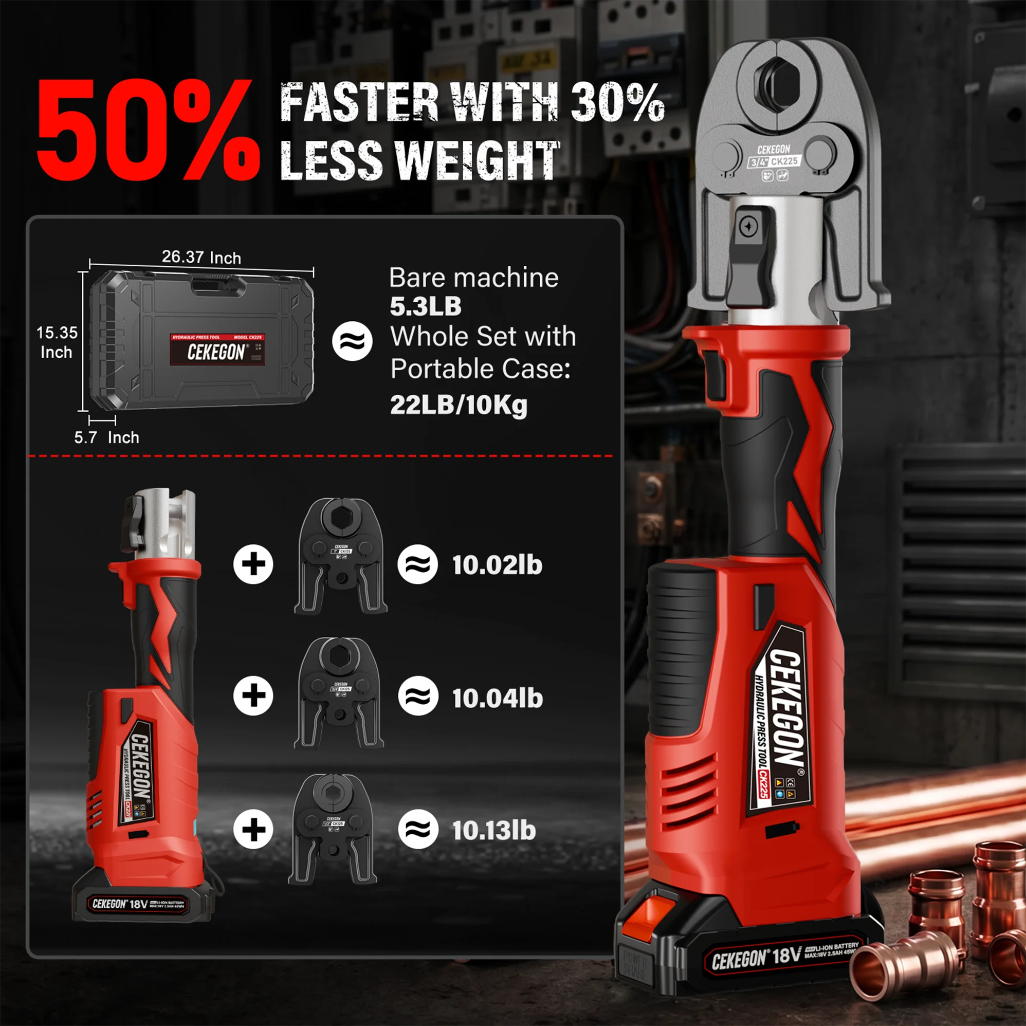 CEKEGON 22kN 18V Cordless Pro Press Tool for 1/2