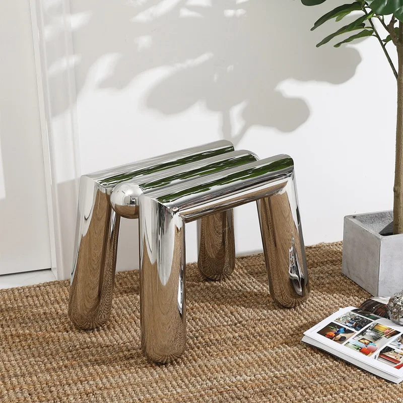 

Side few stainless steel home shoe changing stool, living room low stool, coffee and clothing store decorative chair display