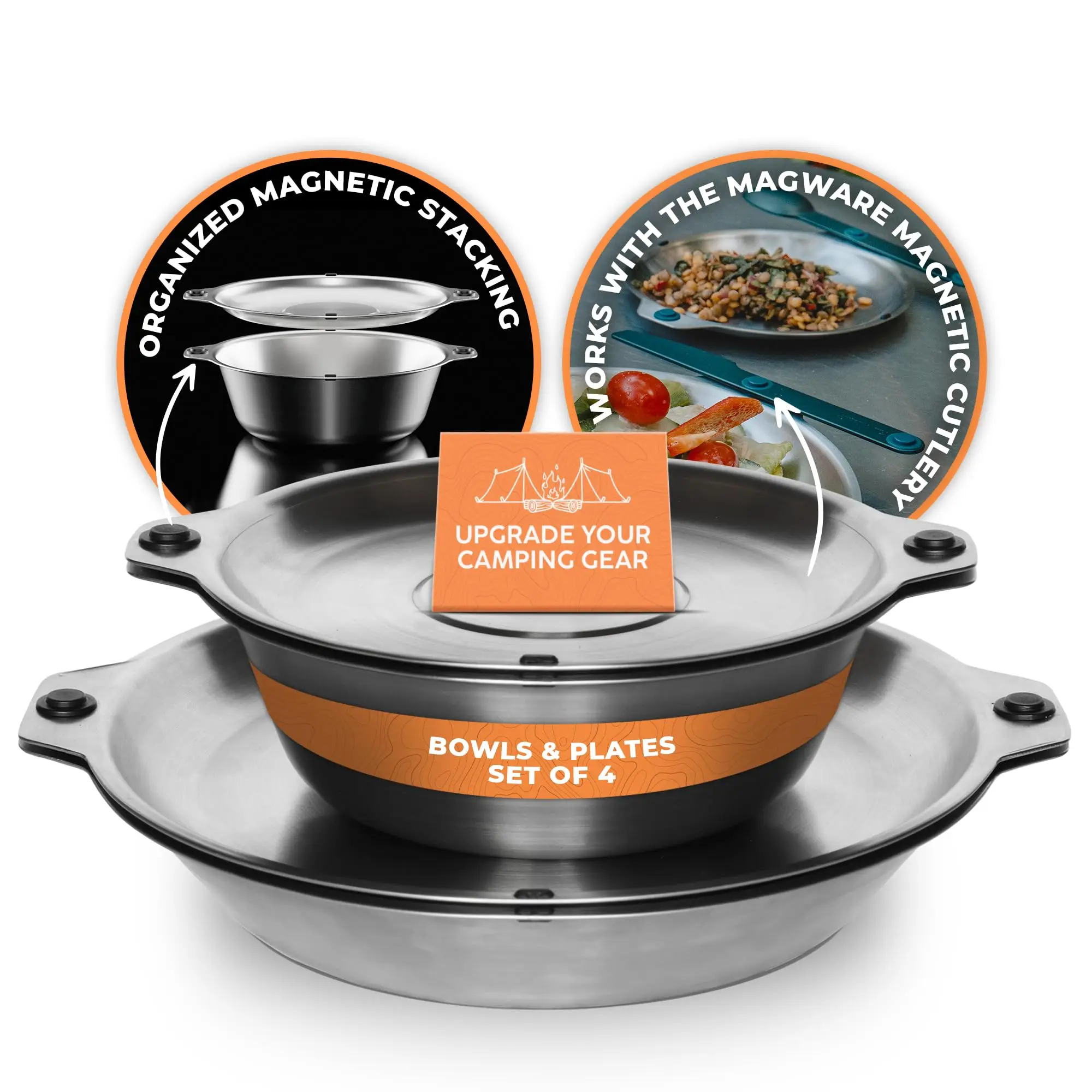 

Magnetic Bowls and Plates Set - Stainless Steel Travel Dinnerware for Camping,Overlanding, Backpacking,Picnic, RV,Outdoor Dining