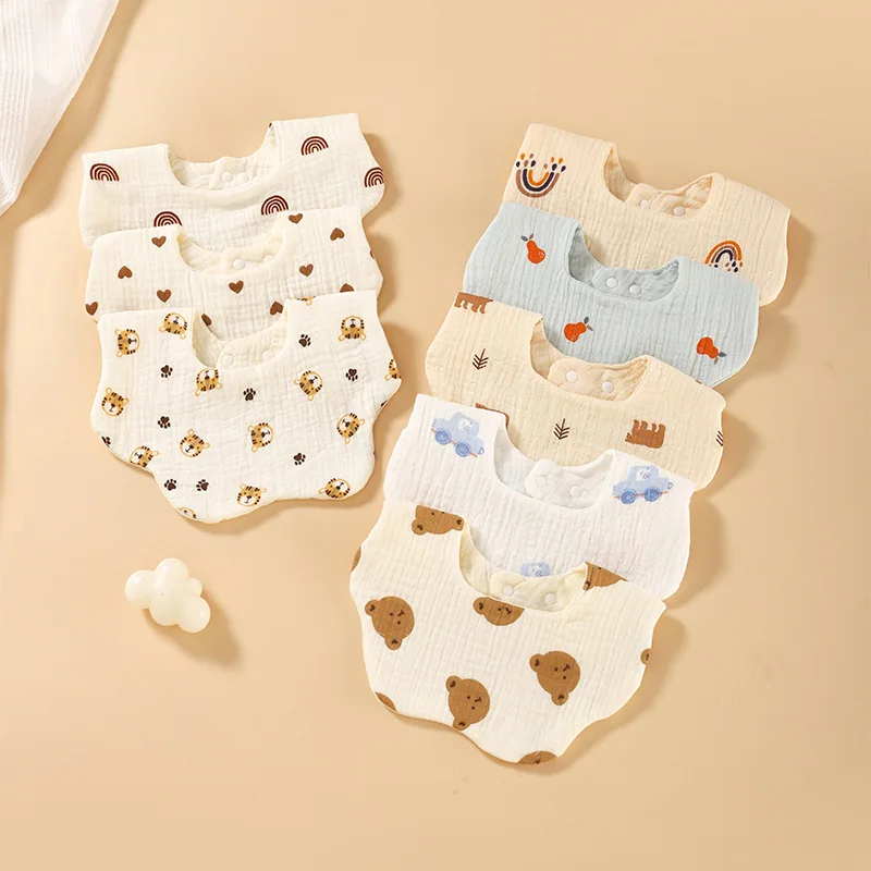 1PCS Baby Feeding Bibs 6 Layers Cotton Petal Infants Print Crepe Saliva Towel Newborn Toddler Soft Burp Cloth Kid Bib