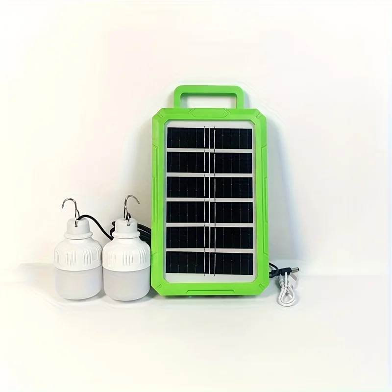 Зеленый портативный солнечный аварийный аккумулятор емкостью 3000 мАч + 2 лампочки, подходит для отключения электроэнергии дома или зоны, принимает базовое необходимое для экстренного использования
