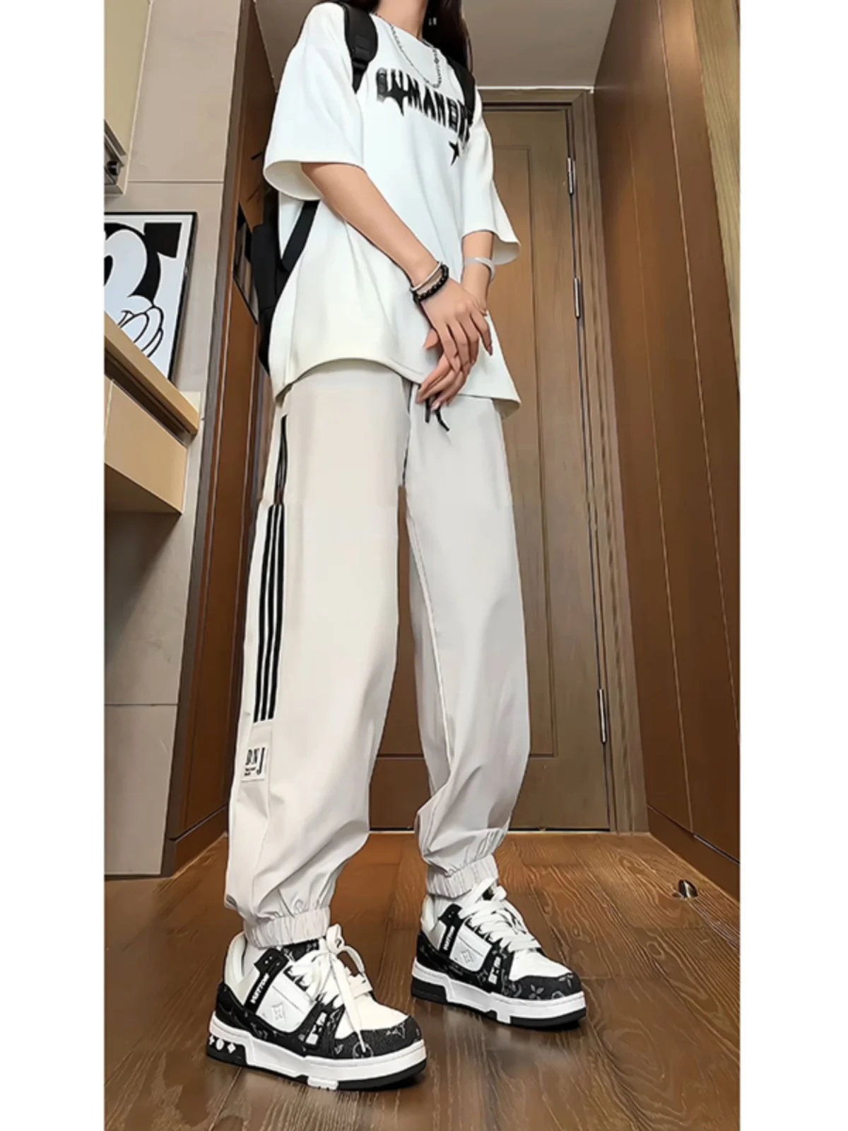 Light ey Tee-Striped Dstring Summer Men's Casual Pants Qui Dry Low Waist Long Trousers Faionable Youth Sle