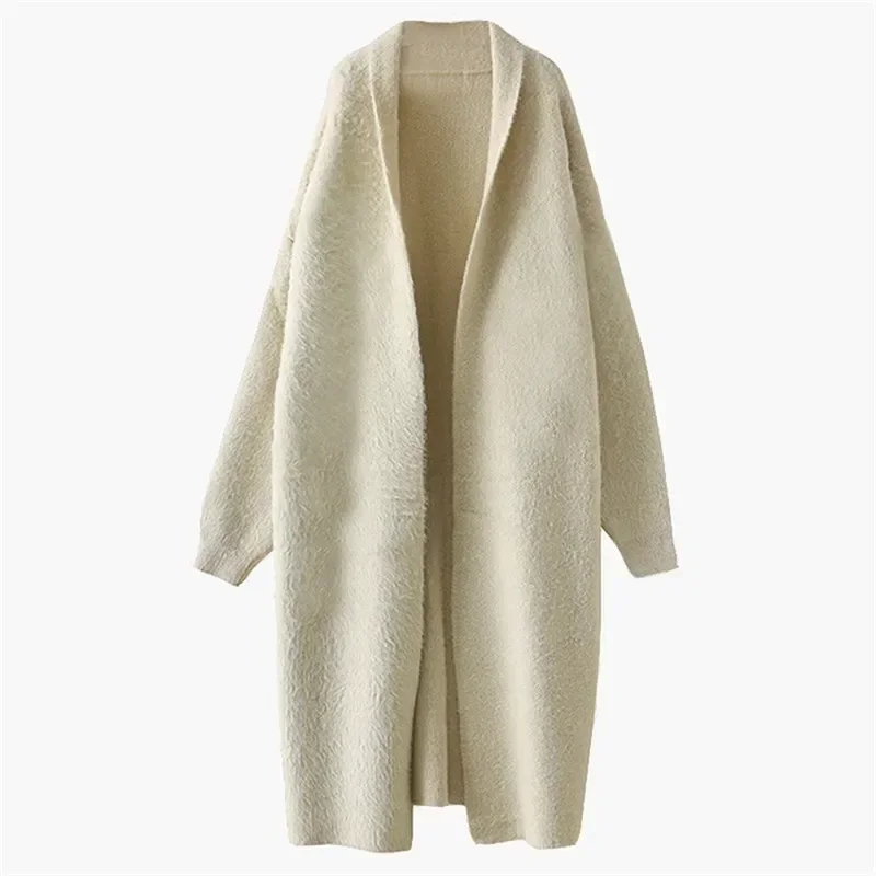 New Fall Winter Fashion Mink fleece Sweater Loose Casual Oversize Soft Cashmere Long Cardigan Jacket Chic Wool Warm Knitted Coat