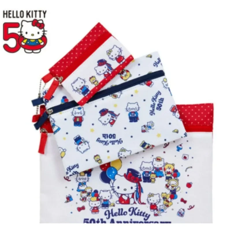 

3pcs Kawaii Sanrio Anime Hello Kitty Makeup Bag Girl Heart Cute Kt Cat Multi-functional Storage Stationery Case Gifts for Girls
