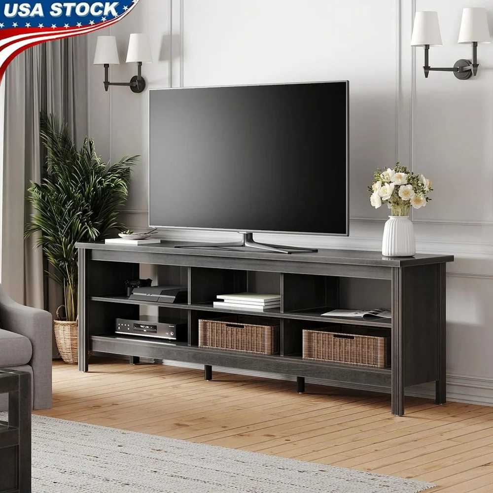 

70 Inch TV Stand TVs Up to 75 Inch Entertainment Center with Storage Shelves MDF Construction Living Room Media Console