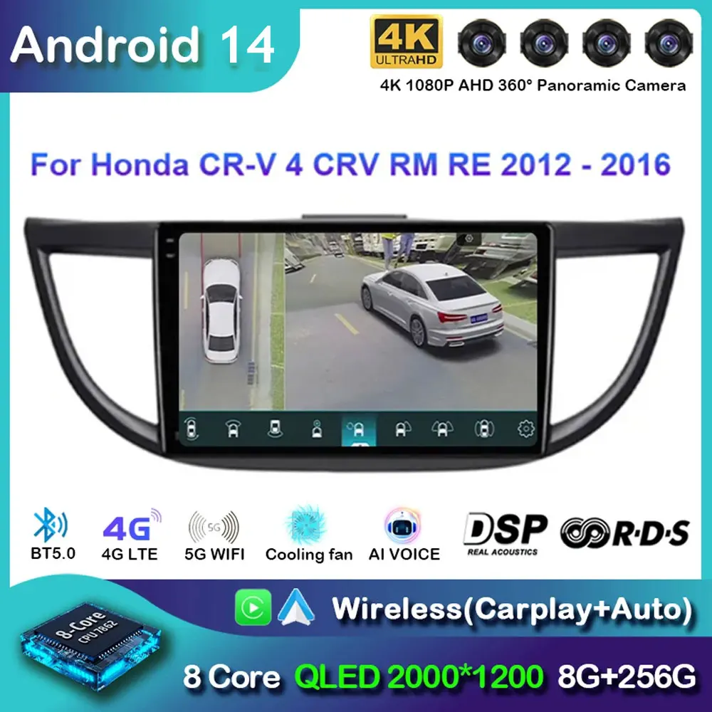 For Honda CRV CR-V 2011 2012 2013 2014 2015 2016 Carplay Android 14 Radio Mobil Multimedia Video Player Navigasi GPS 2din Screen