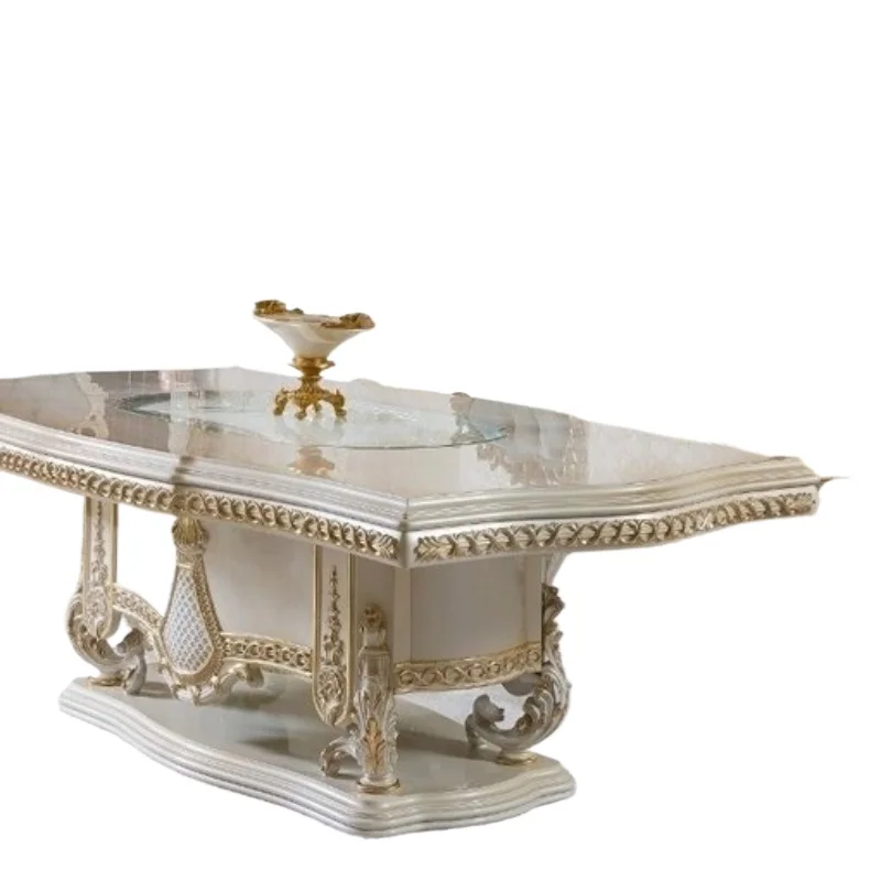 

European solid wood carving flower dining table, French luxury villa dining furniture, luxury home rectangular retro