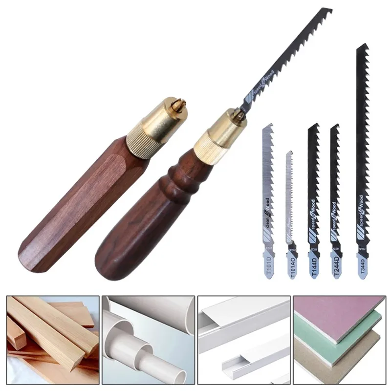 Mini Hand Saw Set Fine Tooth with Wooden Handle Replaceable Saw Blade Garden Household Woodworking for Cutting Wood Plastic Tool