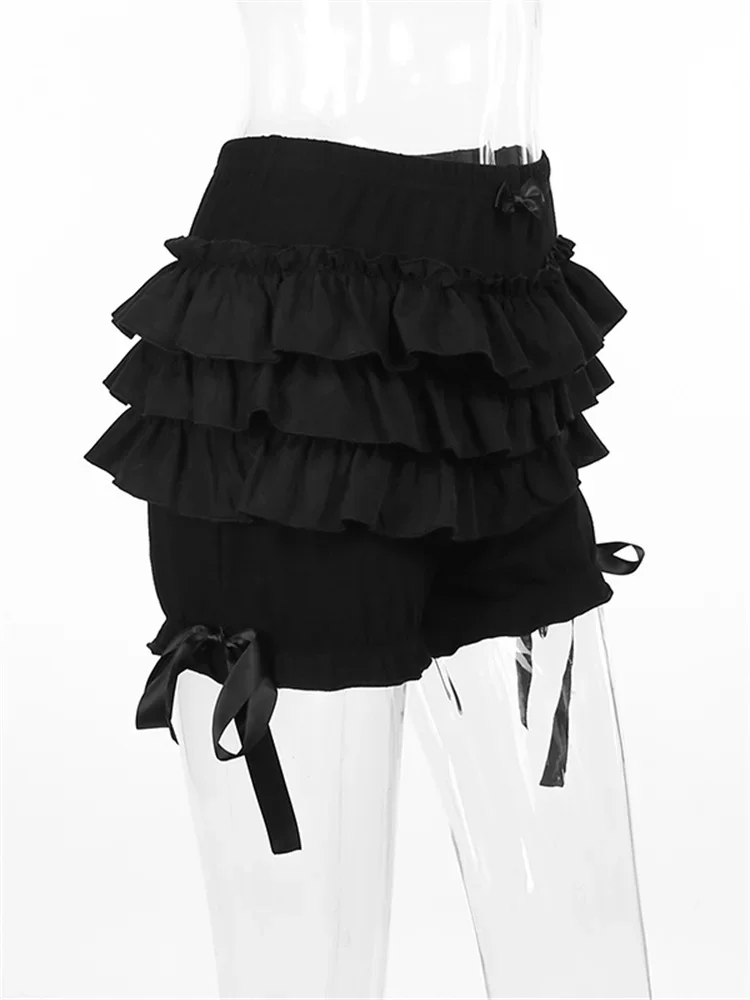 TZTOOZ ผู้หญิง Ruffle Layered Bloomer กางเกงขาสั้นความงาม Kawaii Gothic สั้นกางเกงเอวยางยืดกางเกงขาสั้นฤดูร้อน