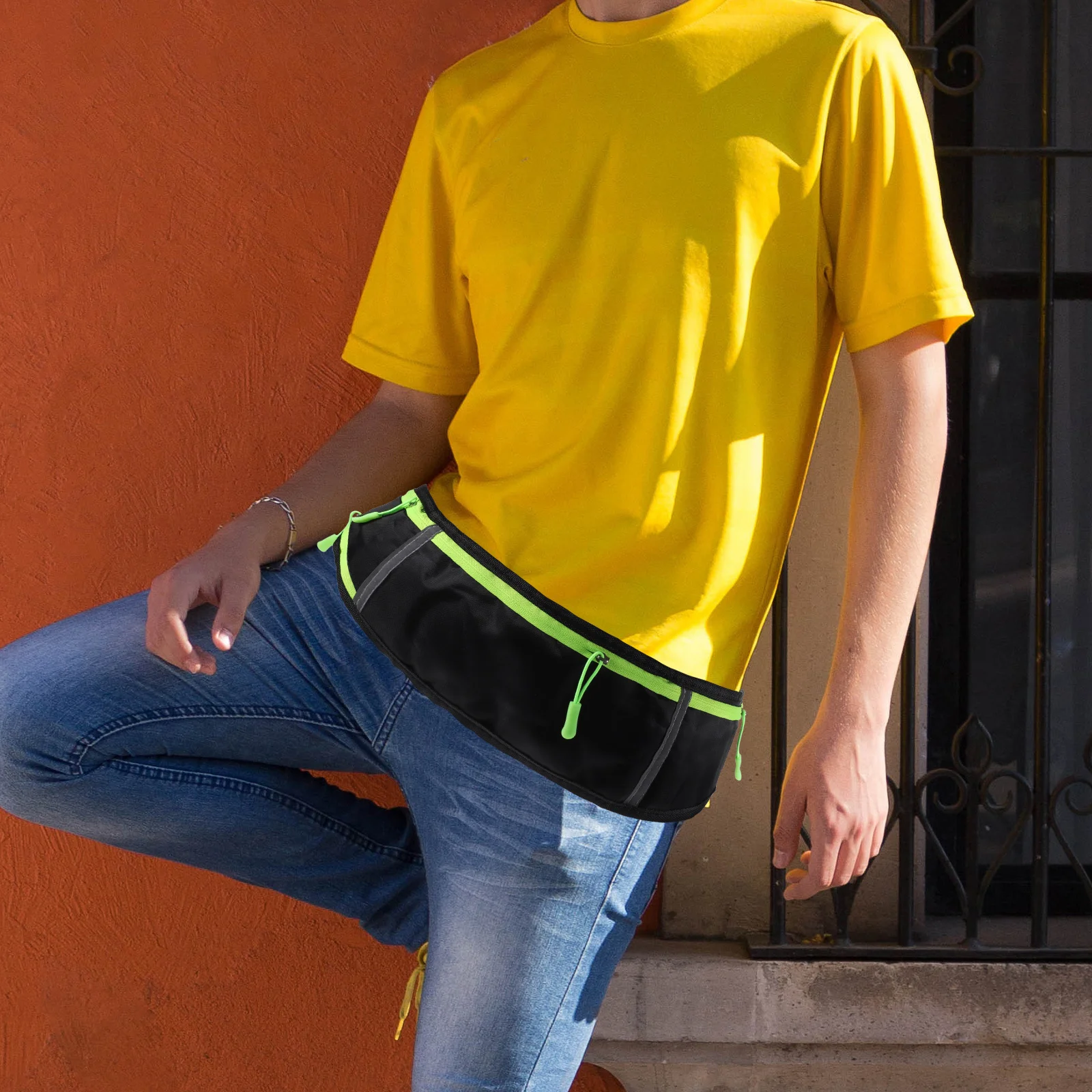 

3 Pocket Slim Waist Pack Breathable Reflective Running Waist Bag for Sports Outdoor Hiking Waterproof Phone Storage Unisex