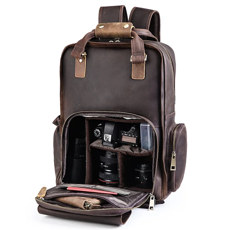 Outdoor Photography Backpack Retro  Leather SLR Camera Bag Detachable Interior Camera Backpack