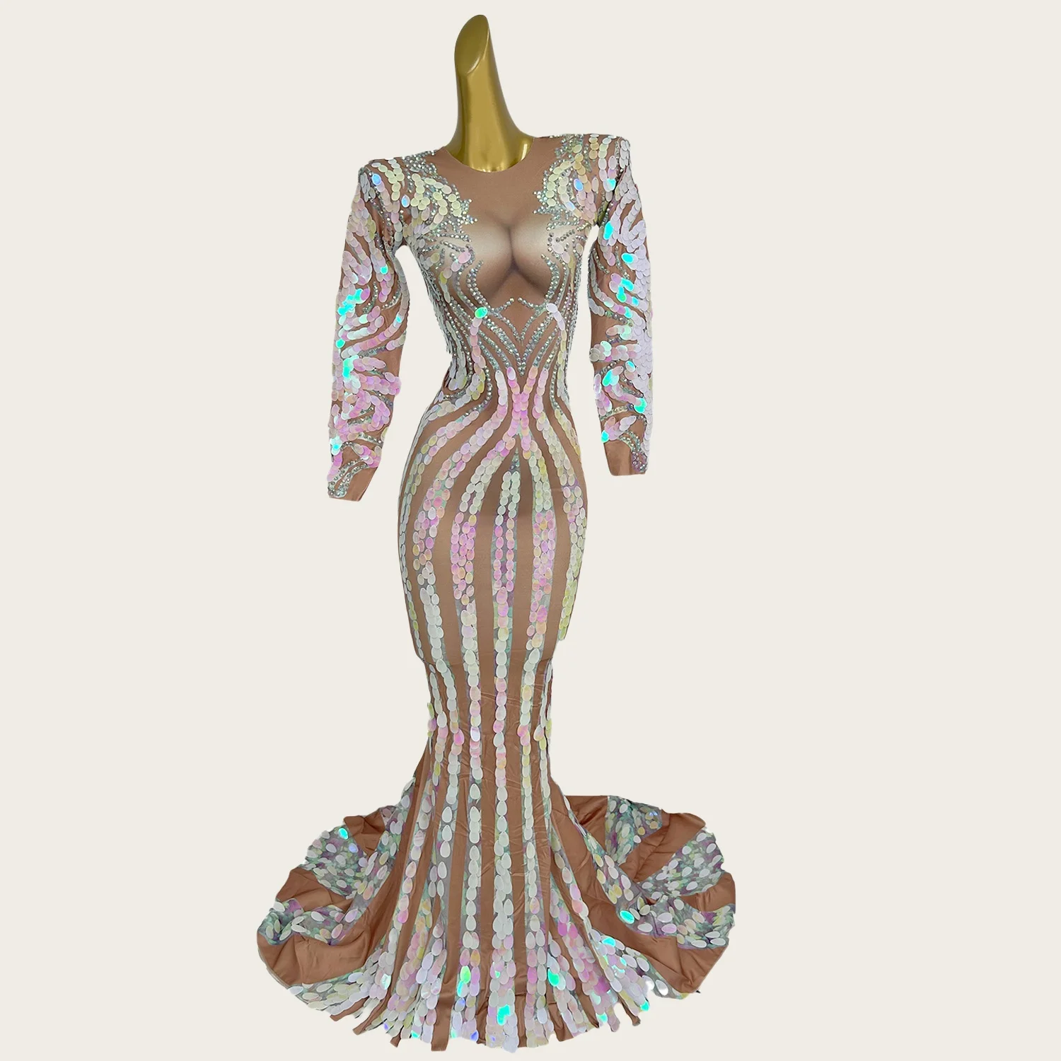 Baiyusan Sparkly Rhinestone Sequins ชุดราตรีเซ็กซี่ผู้หญิง Spandex ความยาวชุดวันเกิดพรหมชุดยาวถ่ายภาพสวมใส่