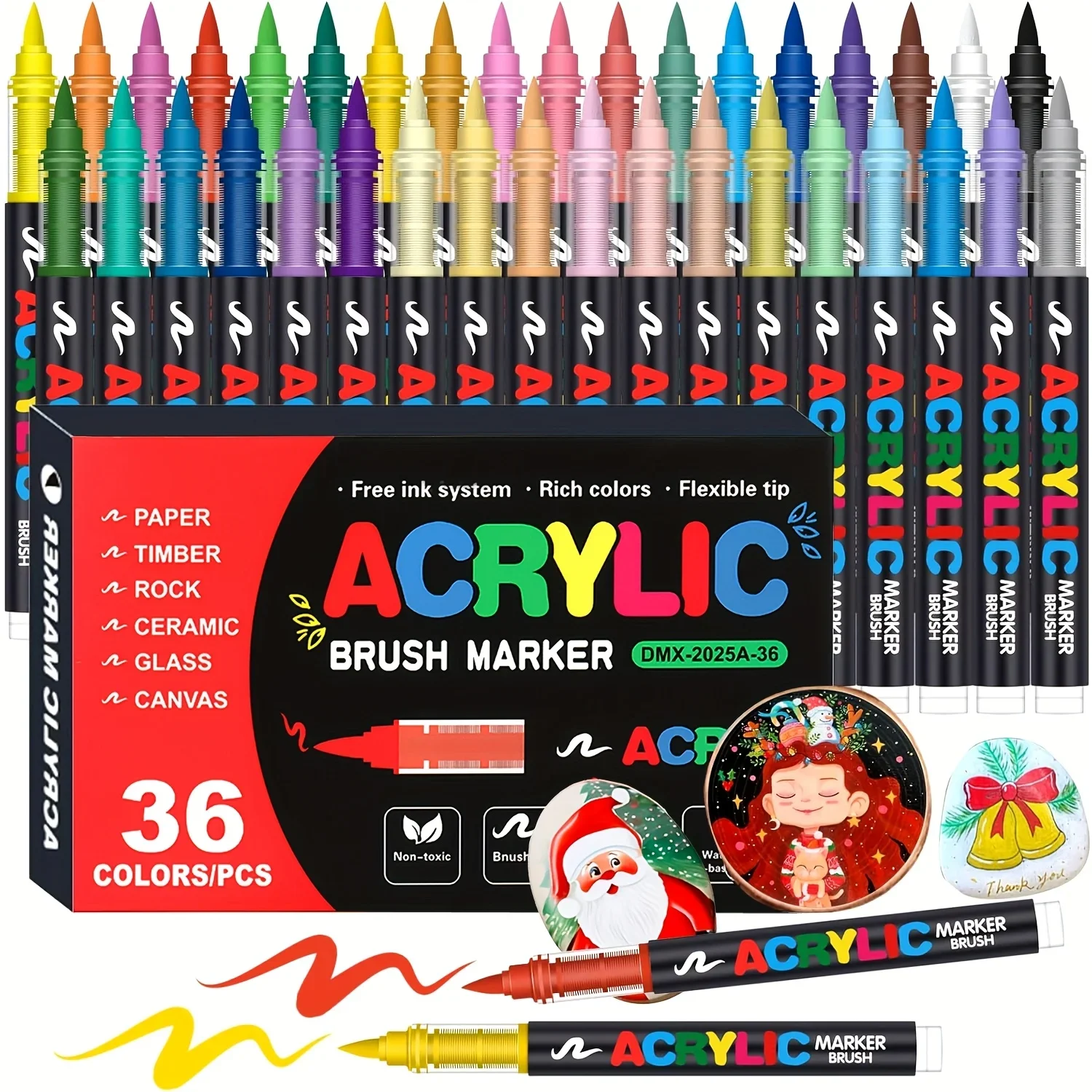12/36/48/60pcs Acrylic Paint Marker Set - Vibrant,Stackable Acrylic Markers, for Painting on Rocks, Wood, Glass, Ceramics, Art