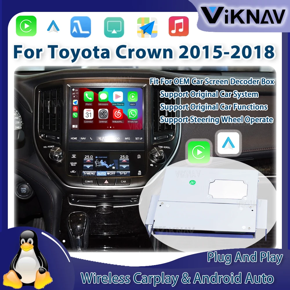 Viknav Linux System OEM Car Screen For Toyota Crown 2015-2019 Upgrade Decoder Box MuItimedia Wireless Apple CarPlay Android Auto